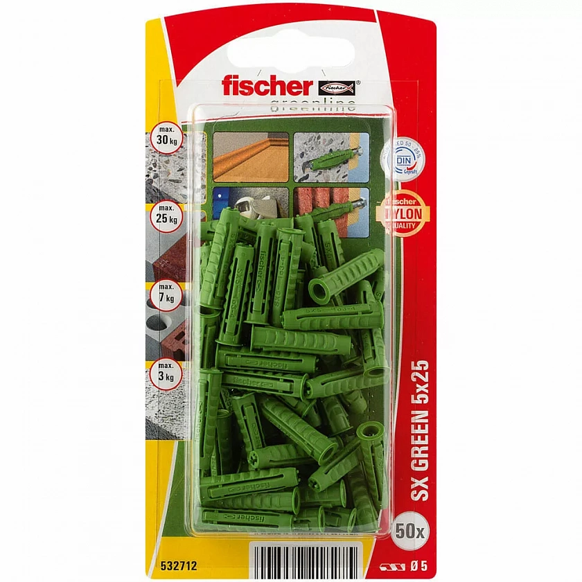 Распорный дюбель fischer SX Green с кромкой экологически чистый, 5x25 мм