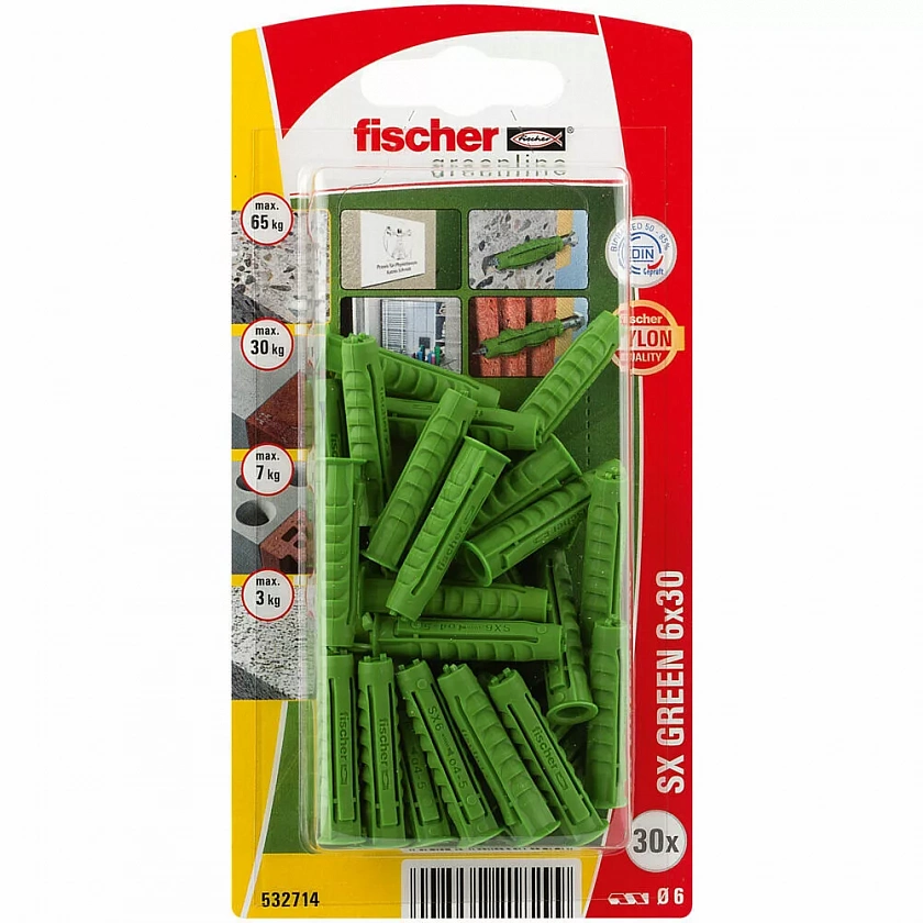 Распорный дюбель fischer SX Green с кромкой экологически чистый, 6x30 мм